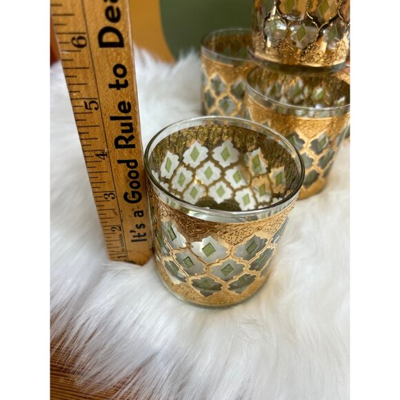 Valencia green gold filigree design by Culver whisky glasses - Picture 5 of 10